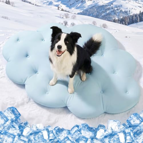 Tivray Dog Cooling Mat, 47'' × 35'' Large, Q-Max>0.5 Self-Cooling Mat for Dog, (Cool & Warm) Double-Sided Pet Cool Pads for Summer, Crate, Kennel, Machine Washable, Cat Cool Bed, Non-Gel, Sky Blue