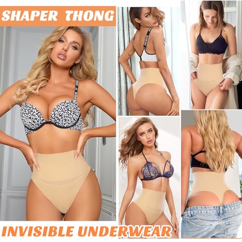 Riseholy Tummy Control Thong Shapewear for Women Body Shaper Underwear Seamless Waist Trainer Panties (#01 Beige,Large)