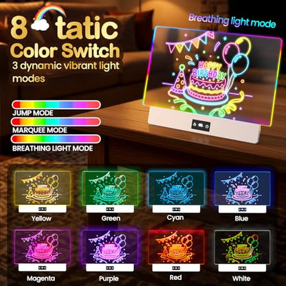 TAEMVV Led Drawing Board Kids Birthday Gift for Girls,Black/White | 16 Inch 15H Battery & Stand, 8 Colors 3 Dynamic Modes, Light Up Writing Tablet Gifts for 3 4 5 6 8-12 Year Old Girls
