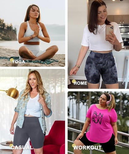 8" Biker Shorts Women - High Waisted Tummy Control Summer Soft Compression Plus Size Shorts for Yoga Workout Gym Athletic Black