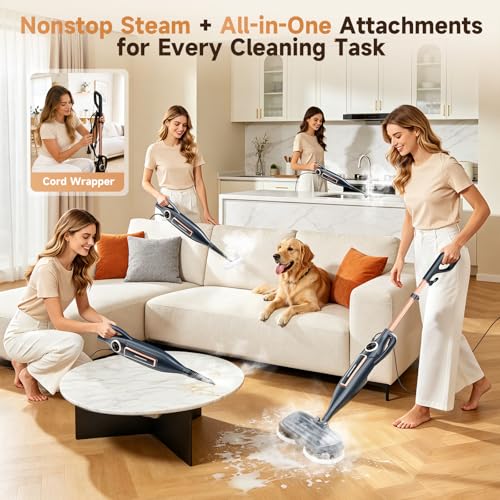 DEVOAC VM6 Scrubbing Steam Mop with Rotating Mop Pads, 10 in 1 Steam Mop, Lightweight Spin Mop & 3 Steam Modes for Hard Floor Laminate Marble Floors (Ink)