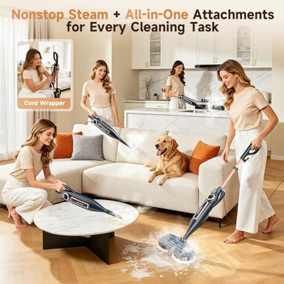 DEVOAC VM6 Scrubbing Steam Mop with Rotating Mop Pads, 10 in 1 Steam Mop, Lightweight Spin Mop & 3 Steam Modes for Hard Floor Laminate Marble Floors (Ink)