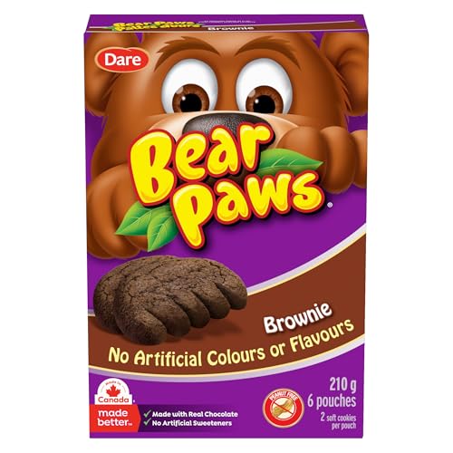 Bear Paws Brownie Cookies - Soft Cookie Snack Packs, School Snacks, Made With Real Chocolate, Peanut Free, 210g, 6 Pouches