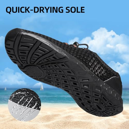 DOUSSPRT Men's Water Shoes Quick Dry for Beach Swim Pool Fishing Darkblack