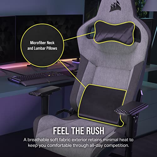 Corsair T3 Rush Fabric Gaming Chair (2023) – Racing-Inspired Design – Soft Fabric Exterior – Padded Neck Cushion – Memory Foam Lumbar Support – Adjustable Seat Height – Gray & Charcoal