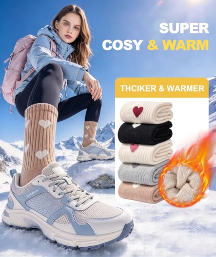 SIMIYA 5 Pairs Merino Wool Socks for Women Warm Extra Thick Winter Thermal | Super Warm for Cold Weather, Cozy Soft, Moisture-Wicking, Reinforced Toe, Crew Hiking Socks for Work Daily, Fun Cute Design
