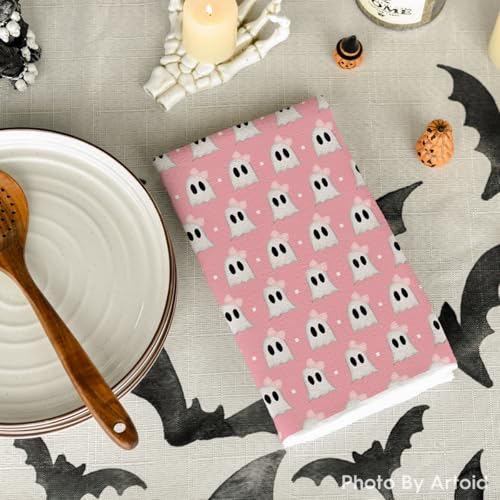Artoid Mode Pink Ghost Halloween Kitchen Towels Set of 4 18x26 Inch