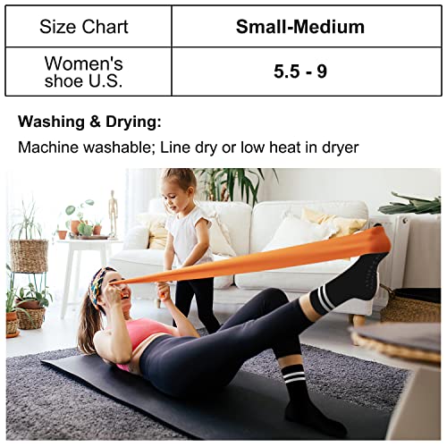 DHSO Pilates Socks with Grips for Women, Non Slip Yoga Cotton Crew Socks