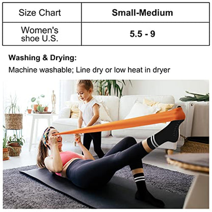 DHSO Pilates Socks with Grips for Women, Non Slip Yoga Cotton Crew Socks