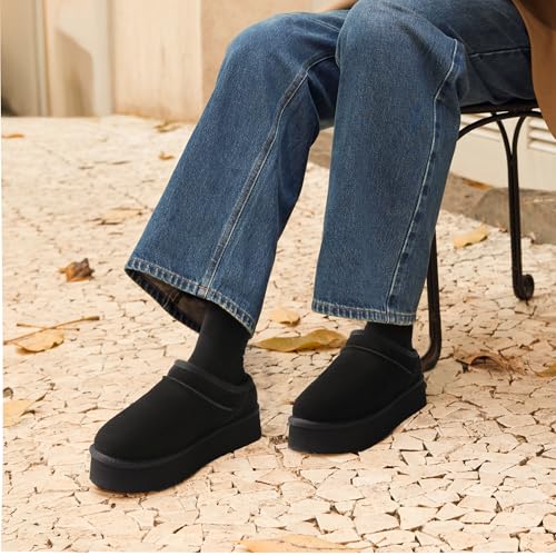 DREAM PAIRS Women's Platform Slippers Genuine Suede,Black,7