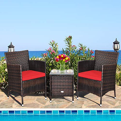 Happygrill 3 Piece Patio Conversation Set Rattan Wicker Furniture Set with Coffee Table Chairs & Thick Cushions Outdoor Bistro Sets for Patio Garden Lawn Backyard Pool