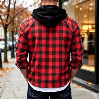 Hoodies for Men Plaid Graphic Hooded Button Down Jacket with Chest Pockets
