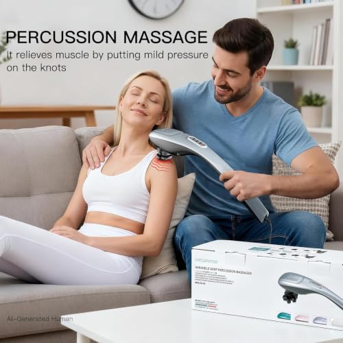 MEGAWISE Handheld Back Massager | Deep Tissue Percussion Massage for Back, Neck, Shoulders, Waist and Legs with 6ft Power Cord, Ergonomic Handle (Silver Grey)