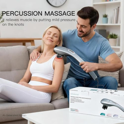 MEGAWISE Handheld Back Massager | Deep Tissue Percussion Massage for Back, Neck, Shoulders, Waist and Legs with 6ft Power Cord, Ergonomic Handle (Silver Grey)