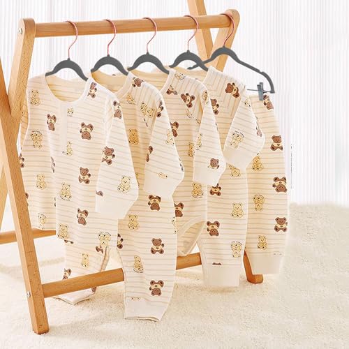 Wellong Baby Velvet Hangers with Clips Non-Slip for Clothes Gray 14 Pack