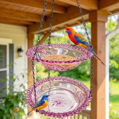 Outdoor 2-Tier Hanging Bird Feeder Hummingbird Bathing Tray for Gardens Patios and Backyards Decorative Birdbath for Birdwatching and Feeding