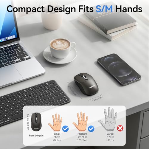 TECKNET Wireless Mouse with LED Display,Tri-Mode Bluetooth Mouse for Laptop