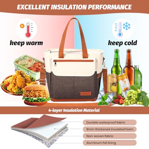 Codcey Large Reusable Insulated Lunch Bag Lunch Box Women(Brown)