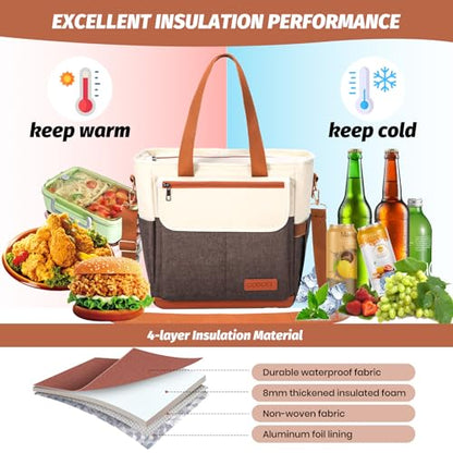 Codcey Large Reusable Insulated Lunch Bag Lunch Box Women(Brown)