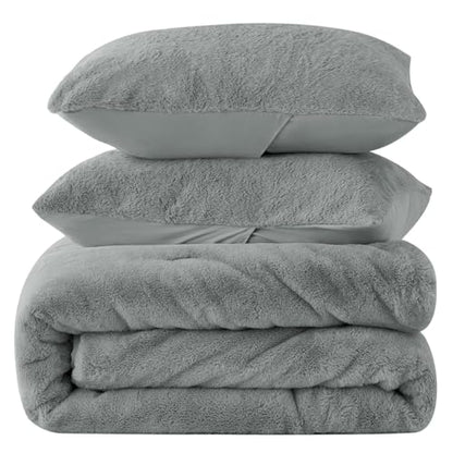 BEDELITE Faux Fur Queen Comforter Set Light Grey,Fluffy Bedding,2 Pillowcases