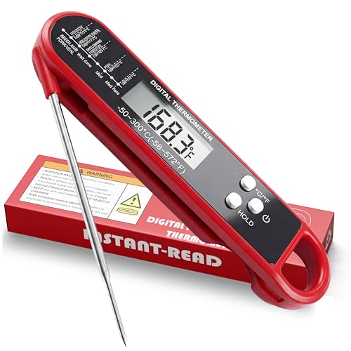 Digital Meat Thermometer with Folding Probe, Instant Read Food Thermometer, 4-Second Fast Accurate Thermometer with Large LCD Display for Cooking Kitchen BBQ
