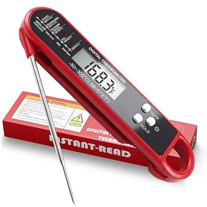 Digital Meat Thermometer with Folding Probe, Instant Read Food Thermometer, 4-Second Fast Accurate Thermometer with Large LCD Display for Cooking Kitchen BBQ