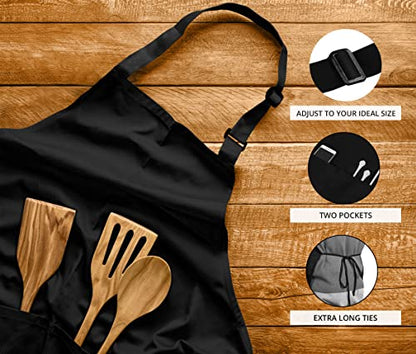 Utopia Kitchen Adjustable Bib Aprons, 2-Pack with Pockets, Black