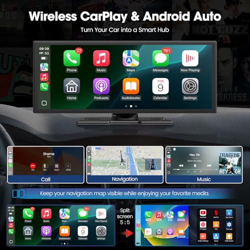 LAMTTO 11'' Carplay Screen for Car with YouTube TikTok and Backup Camera | Built-in Entertainment Video, Upgraded Wireless Car Play and Android Auto Navigation, Voice Assistant for iOS 10+ Android 11+