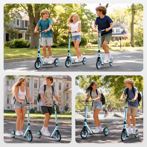 WAYPLUS Kick Scooter for Ages 6+,Kid, Teens & Adults. Max Load 240 LBS. Foldable, Lightweight, 8IN Big Wheels for Kids, Teen and Adults, 4 Adjustable Levels. Bearing ABEC11