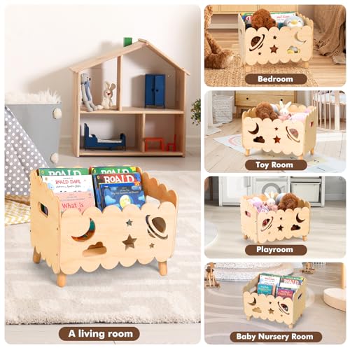 Kids Bookshelf, Montessori Toddler Bookshelf for Kids 2 Adjustable Dividers | Nursery Shelves, Baby Book Shelf for Kids Rooms,Playroom,Classroom,Bedroom Bookcase Storage Organizer,Lightweight Portable