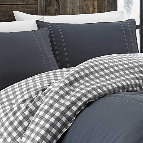 Eddie Bauer - Twin Comforter Set, Reversible Cotton Bedding with Matching Sham, Pre-Washed for Added Softness (Kingston Charcoal, Twin)