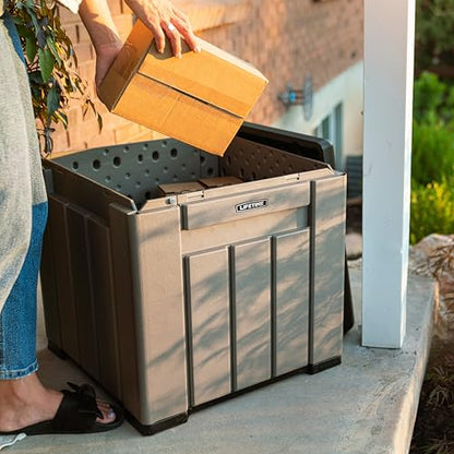 LIFETIME 25 Gallon Outdoor Storage Cube, Deckbox, Brown lid, Storage Box for Gardening Tools, Pool Supplies, Patio Furniture & More