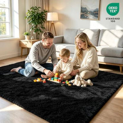 Huiuhjirug 4x6 Area Rug, Fluffy Shag Carpet for Living Room Black