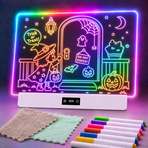 TAEMVV Led Drawing Board Kids Birthday Gift for Girls,Black/White | 16 Inch 15H Battery & Stand, 8 Colors 3 Dynamic Modes, Light Up Writing Tablet Gifts for 3 4 5 6 8-12 Year Old Girls