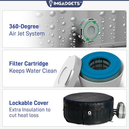 Inflatable Hot Tub | 3 Person Whirlpool Spa w/Air Jets & Dual-Heating