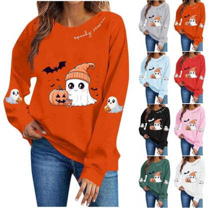 Cute Halloween Sweatshirts for Women Ghost Pumpkin Fleece Pullover
