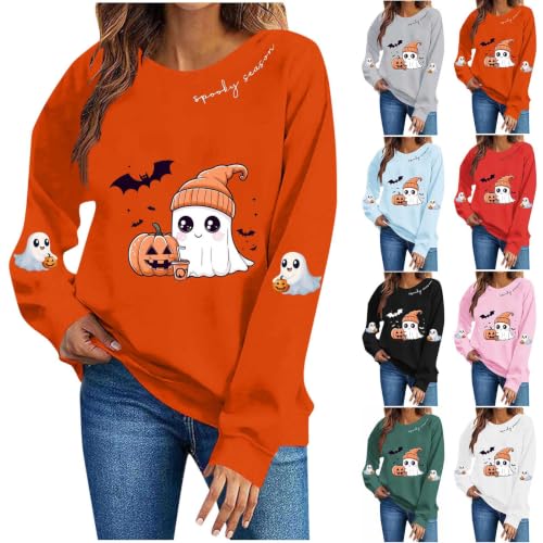Cute Halloween Sweatshirts for Women Ghost Pumpkin Fleece Pullover