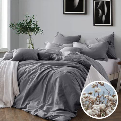 Swift Home King/Cal King 100% Cotton Chambray Duvet Cover Set, Yarn Dyed, Prewashed & Pre-Wrinkled – Ash Grey, King/Cal King (106” x 92”) – Comforter Not Included