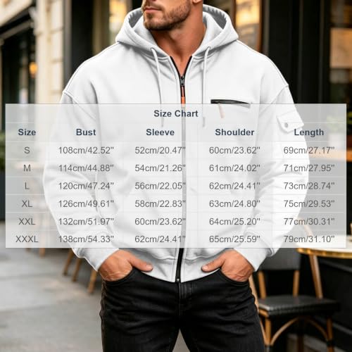 Sweatshirts for Men Full Zip Casual Oversized Pullover Hoodie 2026 White