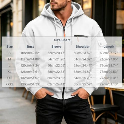 Sweatshirts for Men Full Zip Casual Oversized Pullover Hoodie 2026 White