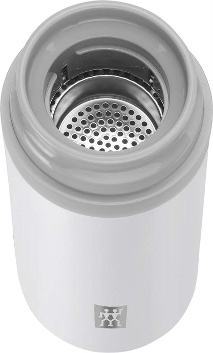 ZWILLING Thermo Vacuum Insulated Thermo Beverage Flask, Reusable Water Bottle 420 ml, Stainless Steel/White-Grey