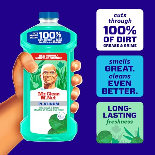 Mr Clean All Purpose Cleaner, Floor Cleaner for Mopping Home, Bathroom, & Kitchen, Cleaning Liquid for Mop & Bucket, Cleaning Supplies, Multi-Surface Dilutable, Meadows & Rain, 4.84L (pack of 4)