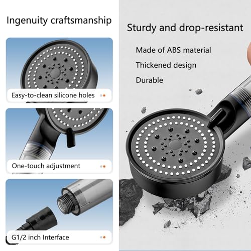 NIISDROP Filter Handheld Shower Head Black, High Pressure 5 Spray Patterns, Water Softener Beads for Hard Water Dechlorination