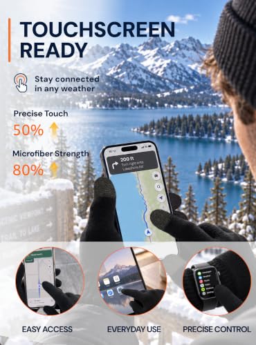 TRANXPHIT Merino Wool Winter Gloves for Women Men, Touchscreen, S, Black