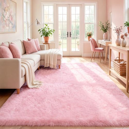 Huiuhjirug Fluffy Pink Area Rug,9x12 Tapis for Living Room Bedroom Girls