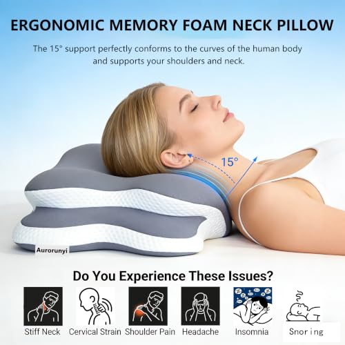 Cervical Neck Pillow Memory Foam, 2 in 1 Butterfly Contour Pillow for Neck Pain Relief, Ergonomic Support Pillow with 2 Heights for Side Back Stomach Sleeper, Breathable Ice Silk Cover