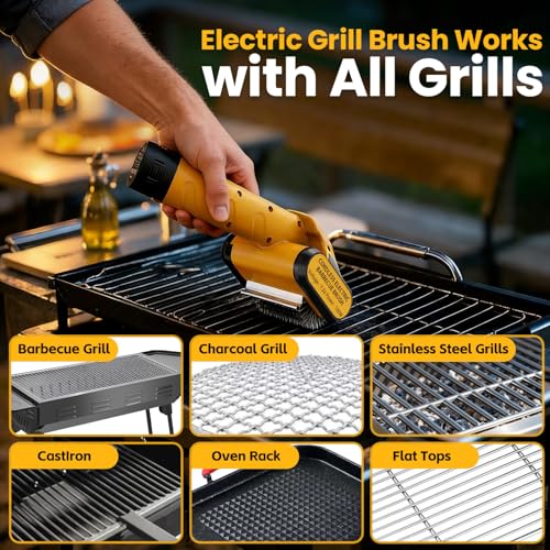 Qimedo Electric Grill Brush for BBQ, 2 Removeable Batteries, Yellow