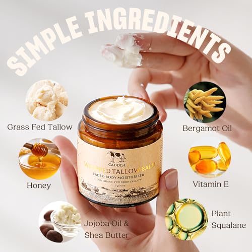 CADDISE Beef Tallow Face Cream, Tallow and Honey Balm, Bergamot, 4 Oz