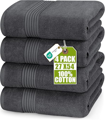 Utopia Towels Luxurious Bath Towels Set, 27x54 in, 4 Pack, Soft, Grey