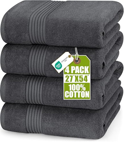 Utopia Towels Luxurious Bath Towels Set, 27x54 in, 4 Pack, Soft, Grey
